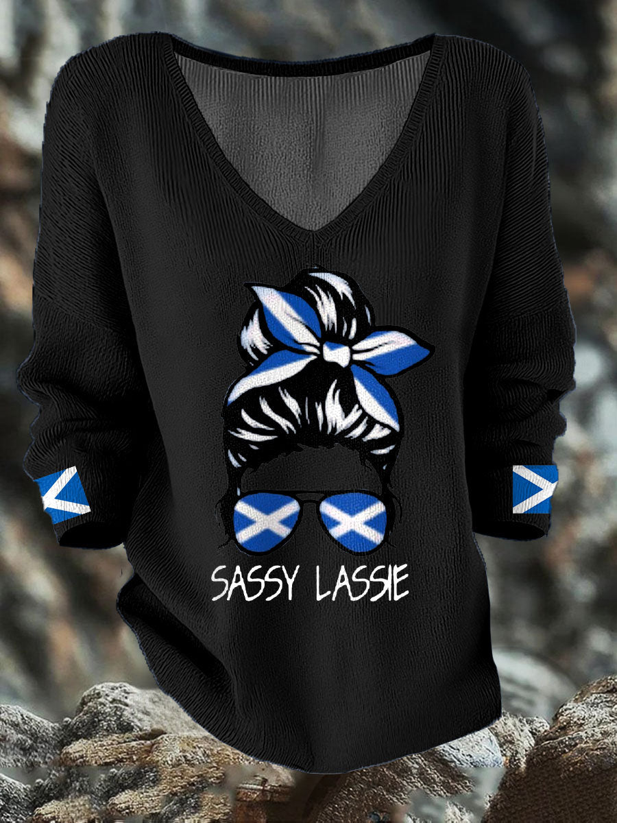Women's Scotland Flag Sassy Lassie Printed Casual Tops trupatriotic