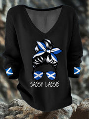 Women's Scotland Flag Sassy Lassie Printed Casual Tops trupatriotic