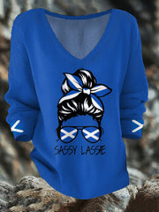 Women's Scotland Flag Sassy Lassie Printed Casual Tops trupatriotic