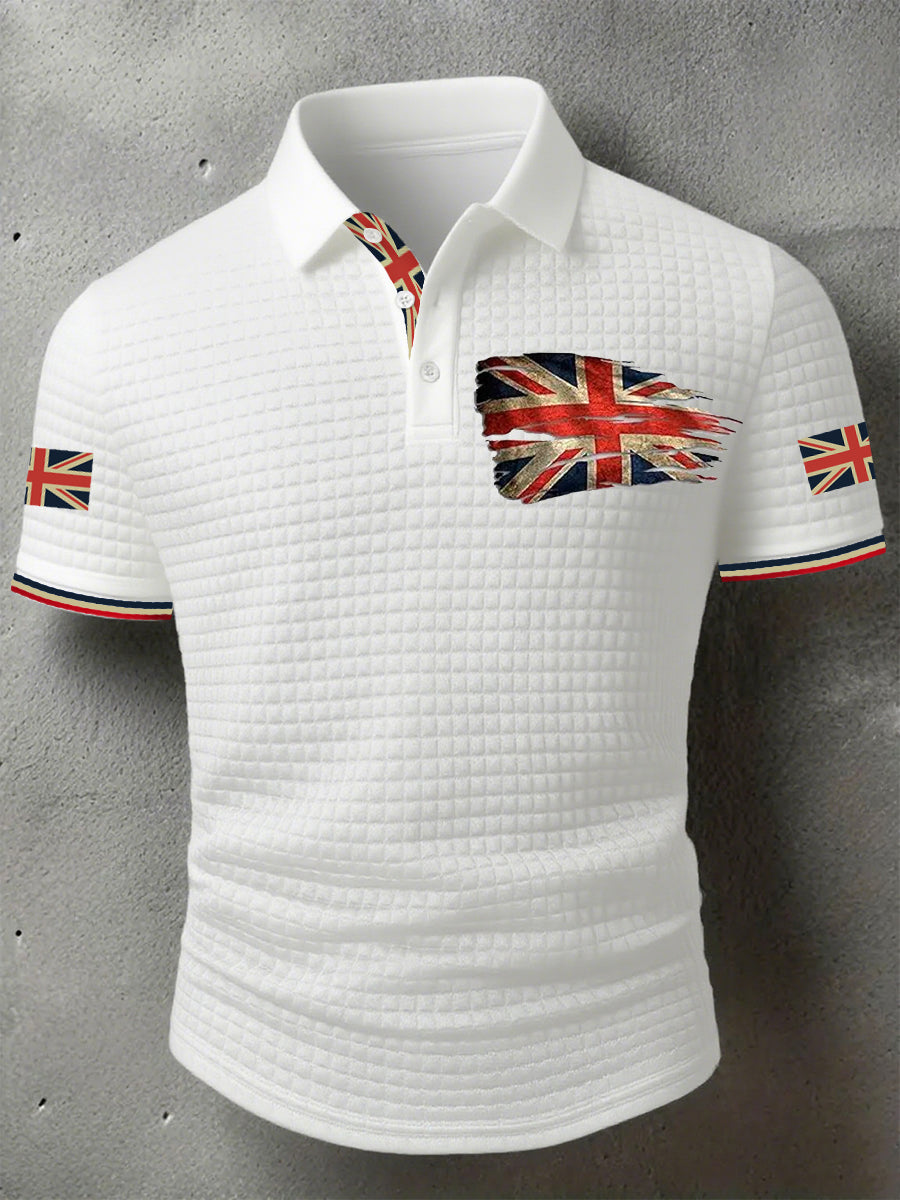 Men's UK Flag Print Casual Short-Sleeve Waffle Top trupatriotic