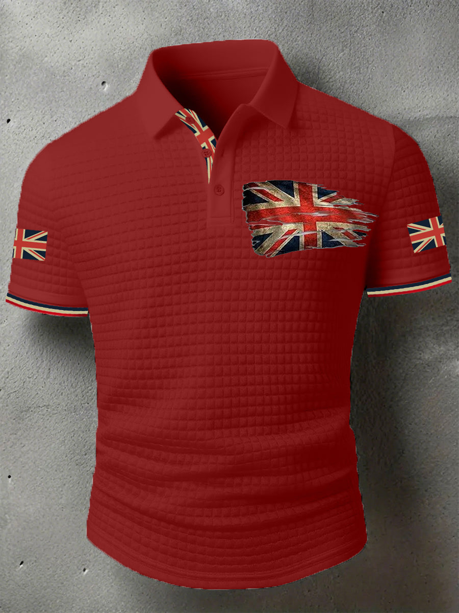 Men's UK Flag Print Casual Short-Sleeve Waffle Top trupatriotic