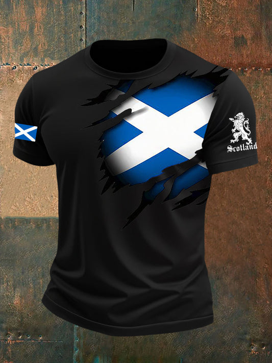 Men's Scotland Flag Proud The Brave Printed Casual Short Sleeve T-shirt trupatriotic