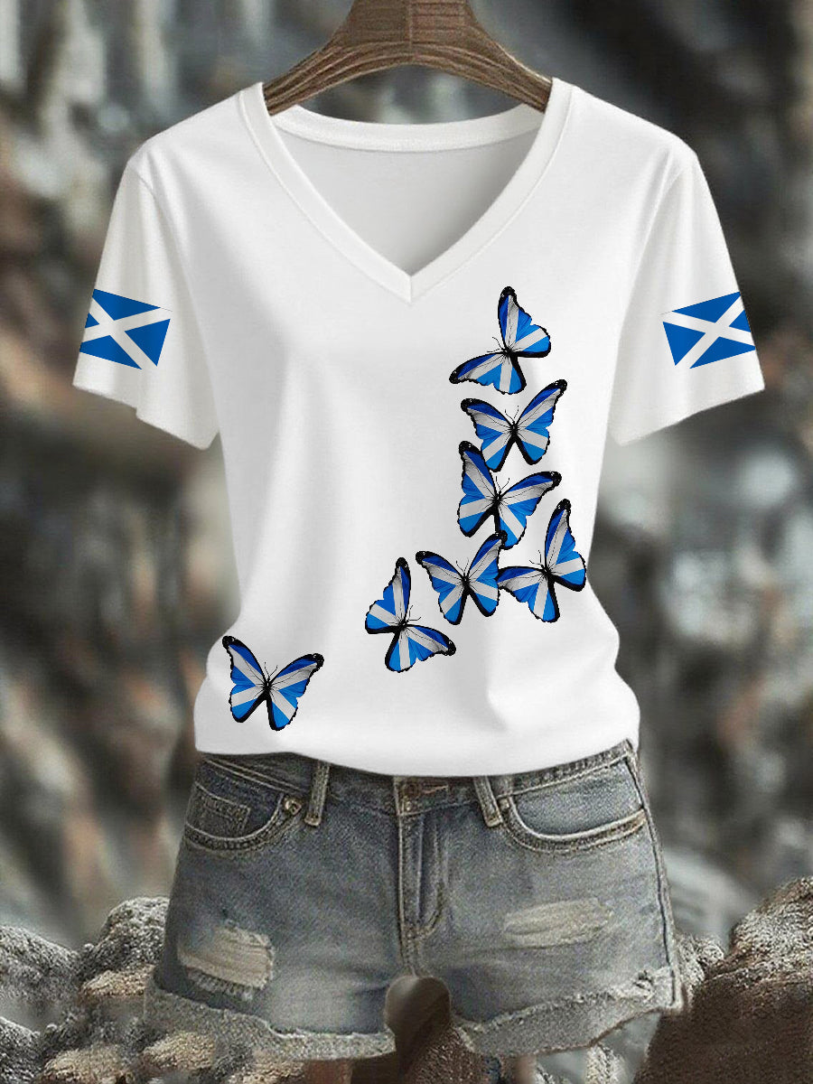 Women's Scottish Butterfly Flag Short Sleeve T-Shirt trupatriotic