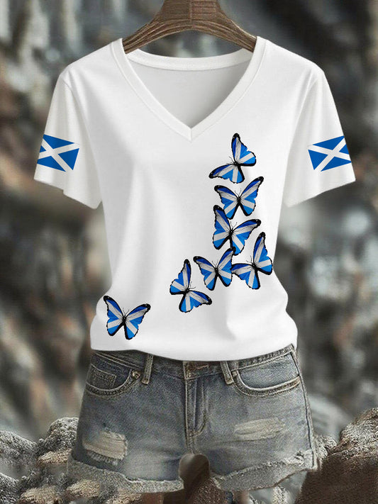 Women's Scottish Butterfly Flag Short Sleeve T-Shirt trupatriotic
