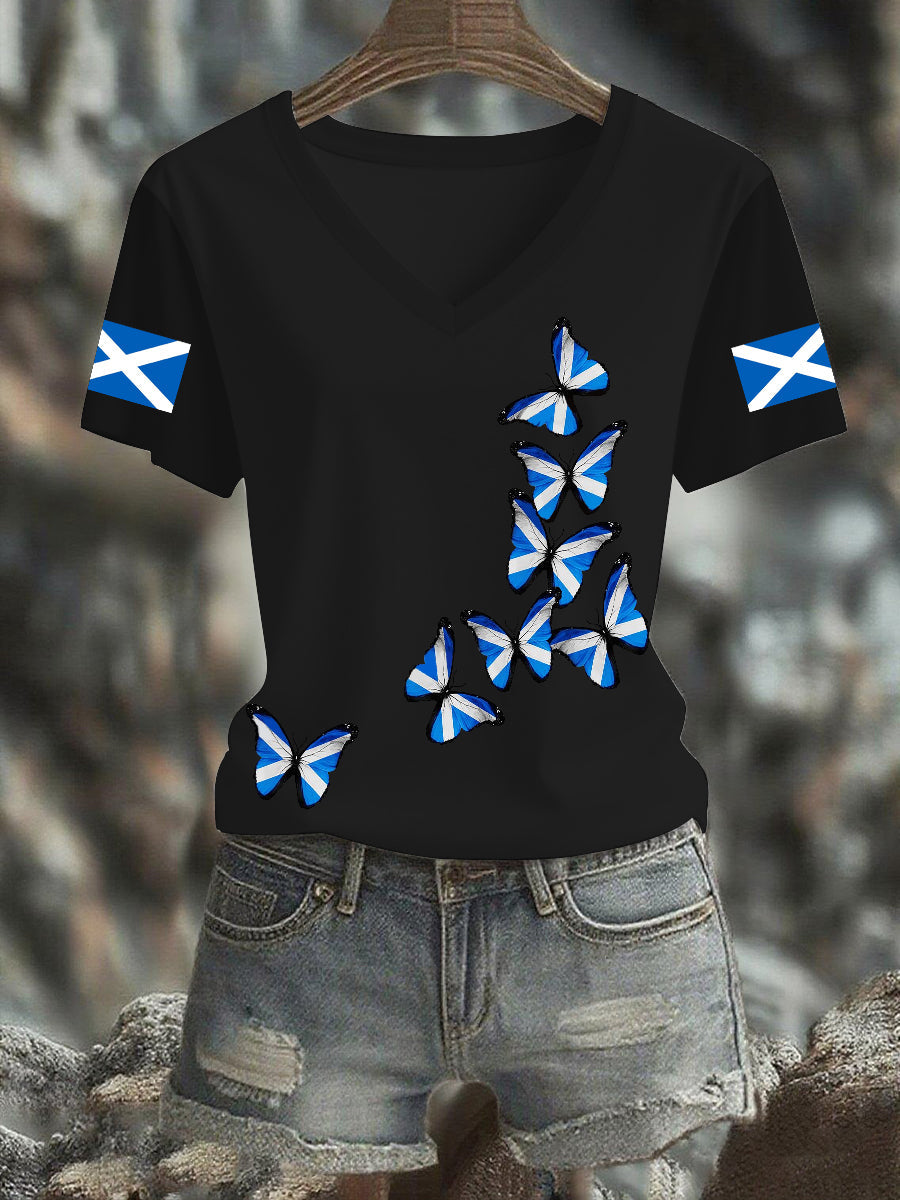 Women's Scottish Butterfly Flag Short Sleeve T-Shirt trupatriotic