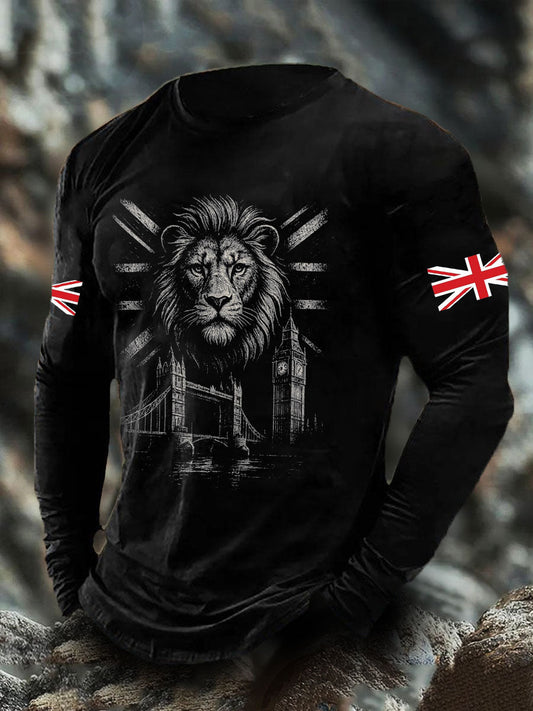 Men's UK Flag Lion Printed Casual Tops trupatriotic