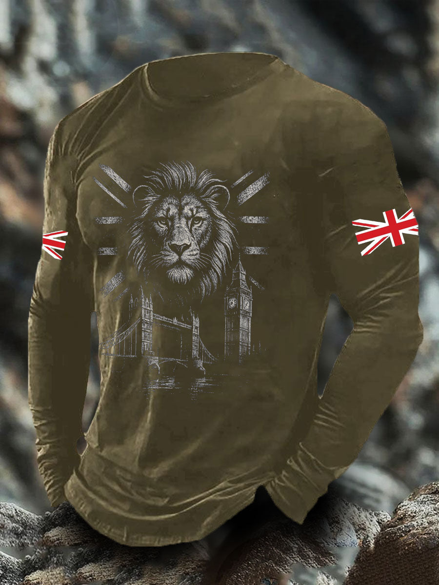 Men's UK Flag Lion Printed Casual Tops trupatriotic