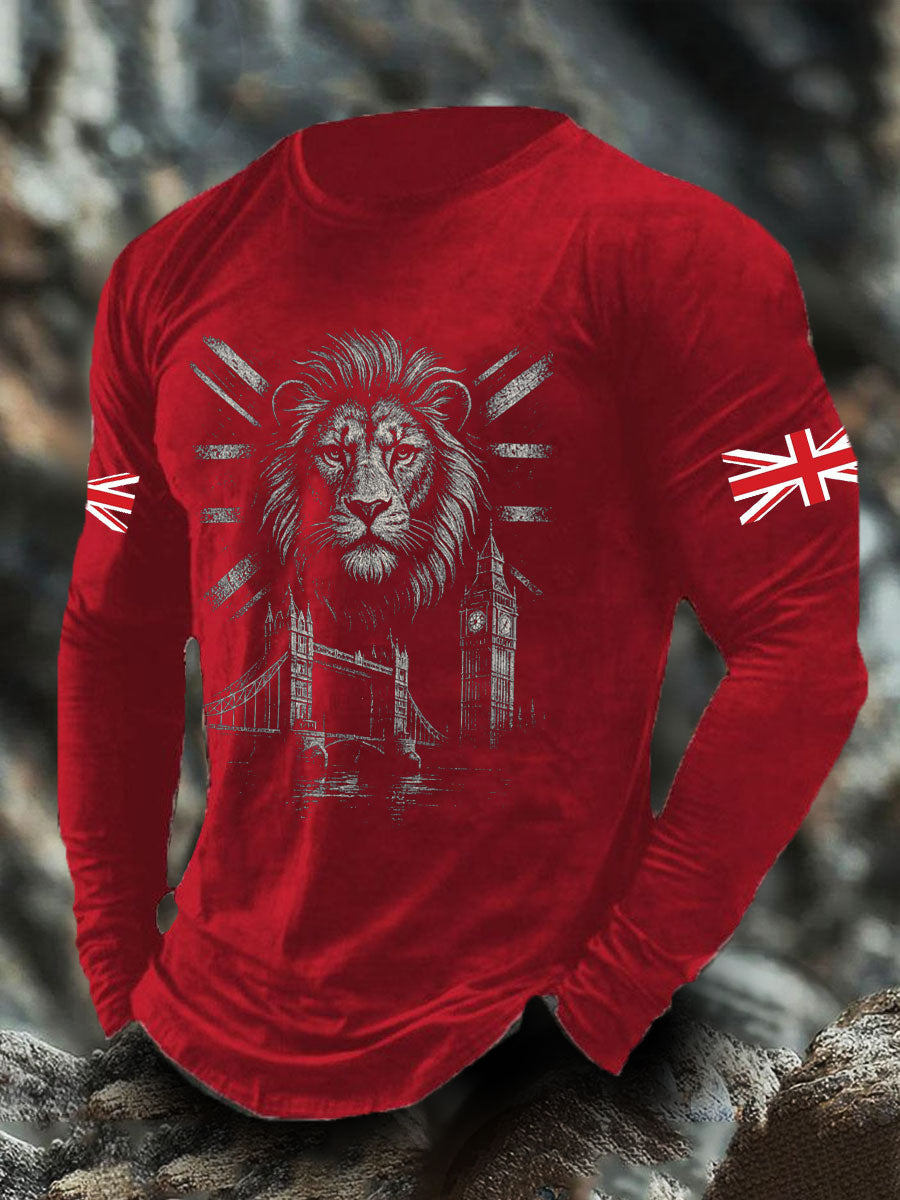 Men's UK Flag Lion Printed Casual Tops trupatriotic