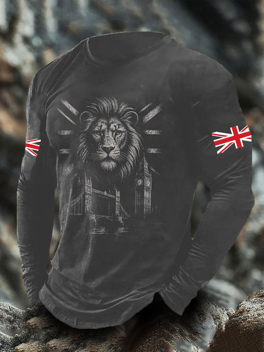 Men's UK Flag Lion Printed Casual Tops trupatriotic