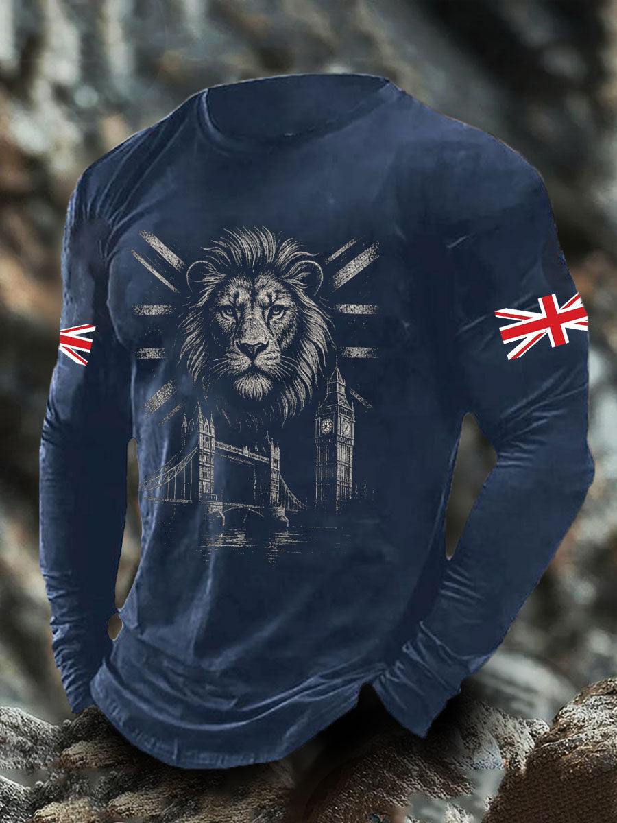 Men's UK Flag Lion Printed Casual Tops trupatriotic