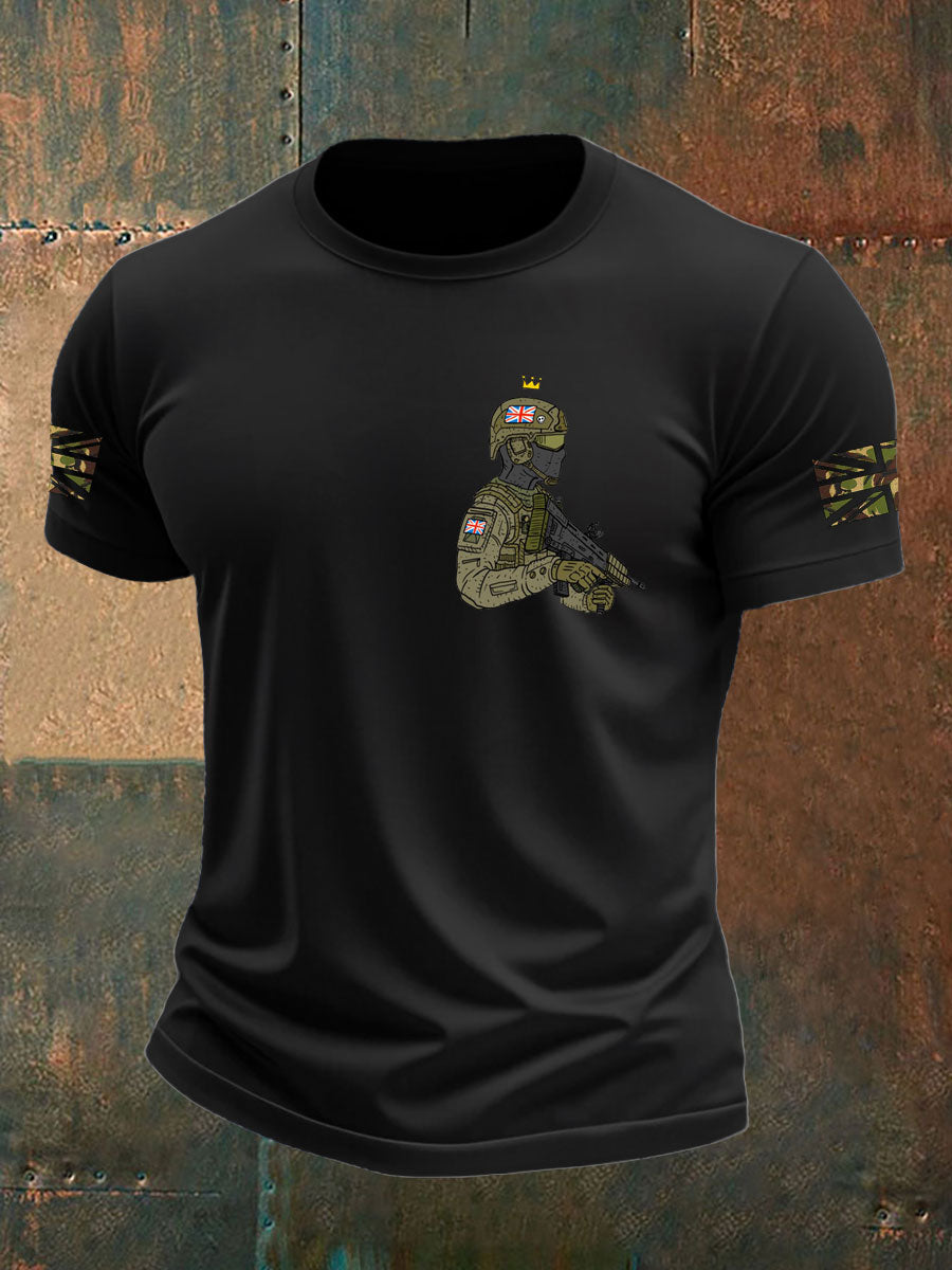 Men's British Veteran imitation cotton short-sleeved T-shirt trupatriotic