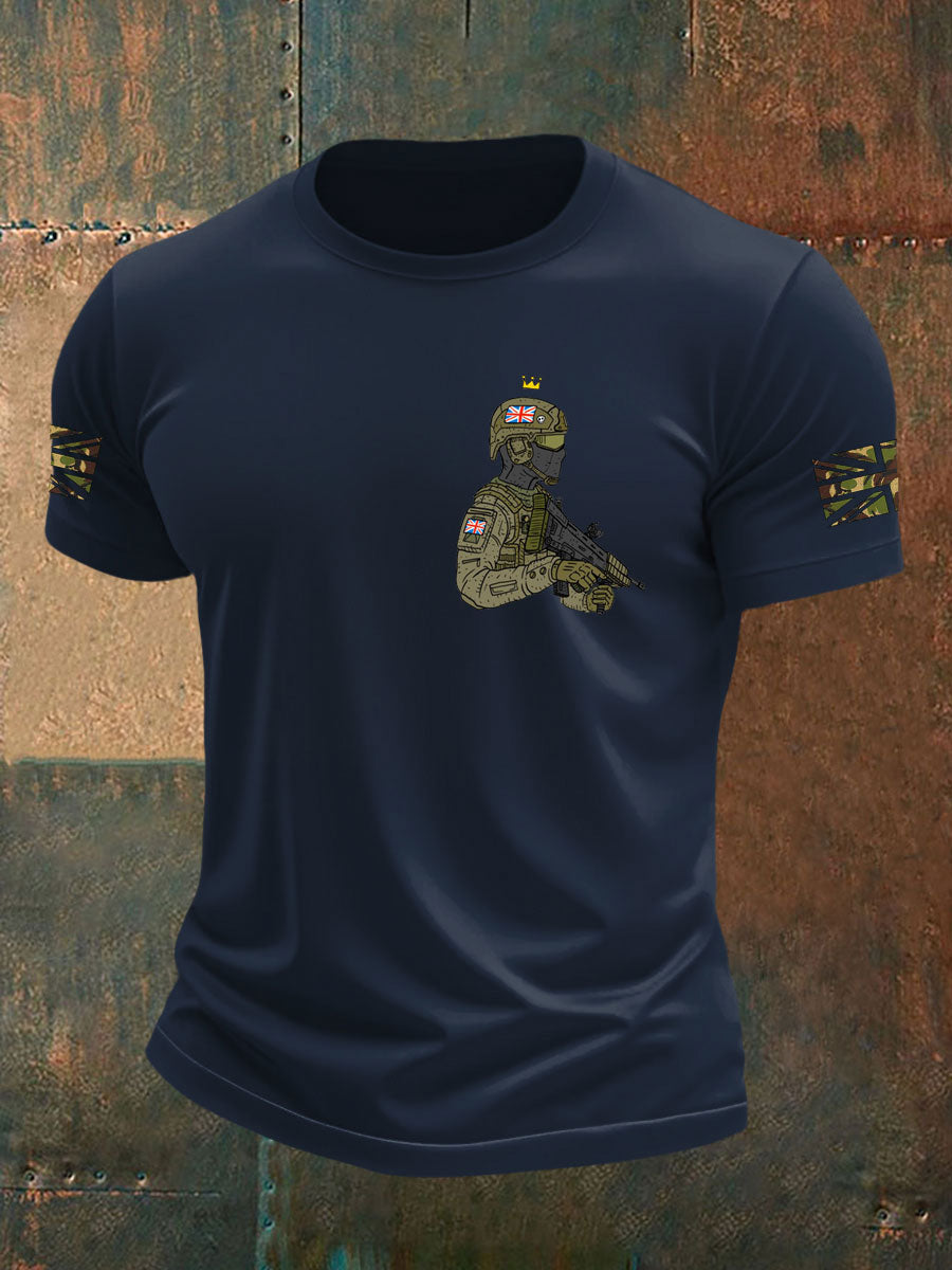 Men's British Veteran imitation cotton short-sleeved T-shirt trupatriotic