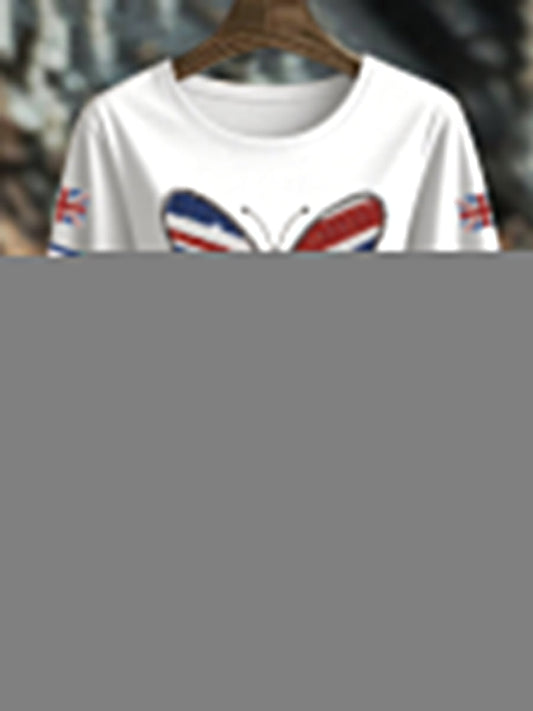Women's UK Flag Butterfly Printed T-shirt trupatriotic