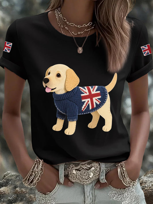Women's Cute Labrador Union Jack Print Casual Tee trupatriotic