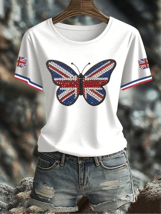 Women's UK Flag Butterfly Printed T-shirt trupatriotic