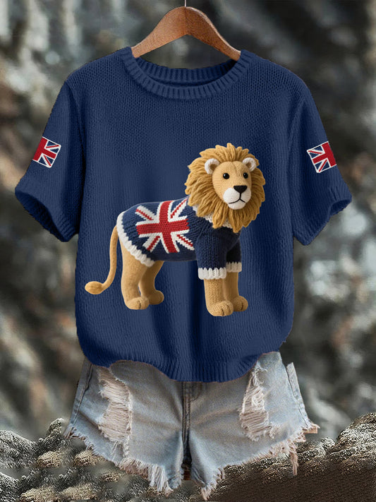 Women's Union Jack Lion Print Casual Tee trupatriotic