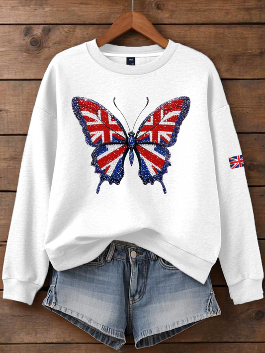 Women's British imitation diamond hot-drilling Printed Regular Sweatshirt trupatriotic