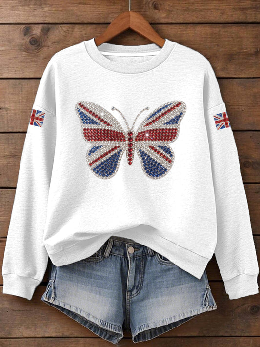 Women's UK Flag Butterfly Print Sweatshirt trupatriotic