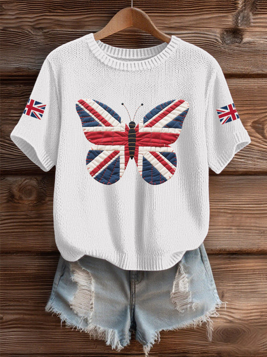 Women's UK Flag Butterfly Cozy Knit Sweater trupatriotic
