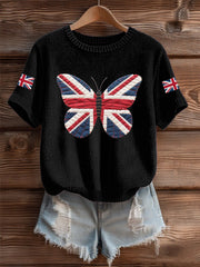 Women's UK Flag Butterfly Cozy Knit Sweater trupatriotic