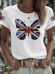 Women's UK Flag Butterfly Printed T-shirt trupatriotic