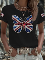 Women's UK Flag Butterfly Printed T-shirt trupatriotic