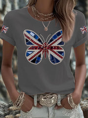 Women's UK Flag Butterfly Printed T-shirt trupatriotic