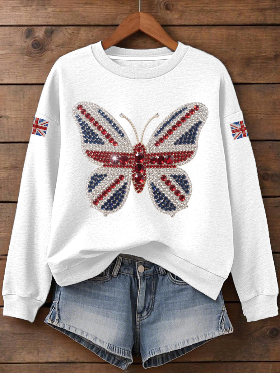 Women's UK Flag Butterfly Print Sweatshirt trupatriotic