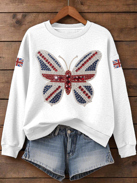 Women's UK Flag Butterfly Print Sweatshirt trupatriotic