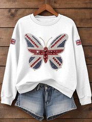 Women's UK Flag Butterfly Print Sweatshirt trupatriotic