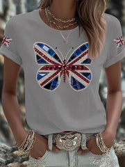 Women's UK Flag Butterfly Printed T-shirt trupatriotic