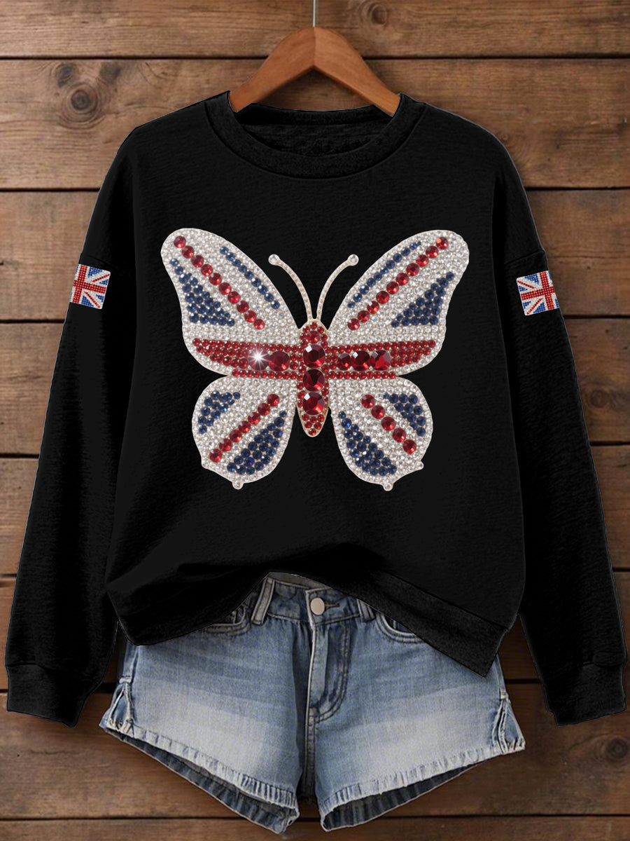 Women's UK Flag Butterfly Print Sweatshirt trupatriotic