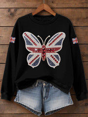 Women's UK Flag Butterfly Print Sweatshirt trupatriotic