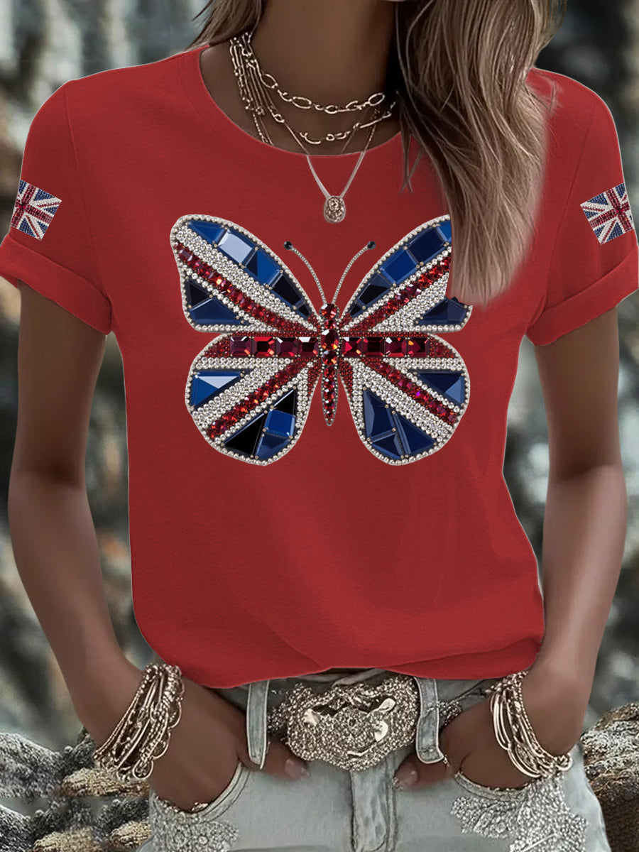 Women's UK Flag Butterfly Printed T-shirt trupatriotic