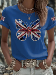 Women's UK Flag Butterfly Printed T-shirt trupatriotic
