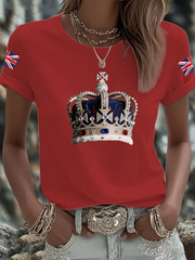 Women's British imitation diamond hot-drilling Printed Iron On Short Sleeve T-Shirt trupatriotic