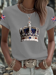 Women's British imitation diamond hot-drilling Printed Iron On Short Sleeve T-Shirt trupatriotic