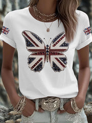 Women's UK Flag Butterfly Printed T-shirt trupatriotic