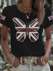 Women's UK Flag Butterfly Printed T-shirt trupatriotic