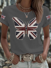 Women's UK Flag Butterfly Printed T-shirt trupatriotic