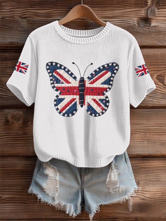Women's UK Flag Butterfly Cozy Knit Sweater trupatriotic