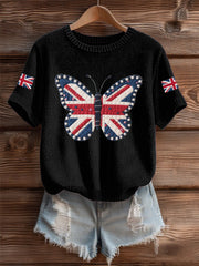 Women's UK Flag Butterfly Cozy Knit Sweater trupatriotic