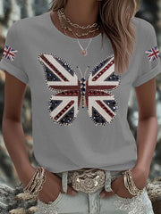 Women's UK Flag Butterfly Printed T-shirt trupatriotic