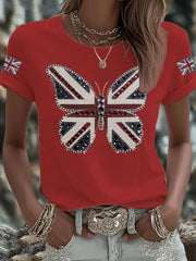 Women's UK Flag Butterfly Printed T-shirt trupatriotic