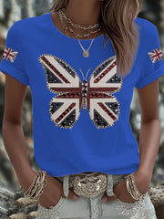 Women's UK Flag Butterfly Printed T-shirt trupatriotic