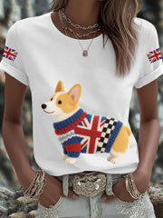 Women's UK Flag Corgi Printed T-shirt trupatriotic