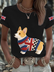 Women's UK Flag Corgi Printed T-shirt trupatriotic
