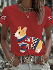 Women's UK Flag Corgi Printed T-shirt trupatriotic
