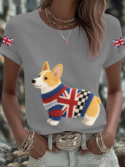 Women's UK Flag Corgi Printed T-shirt trupatriotic