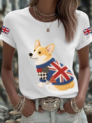 Women's UK Flag Corgi Printed T-shirt trupatriotic